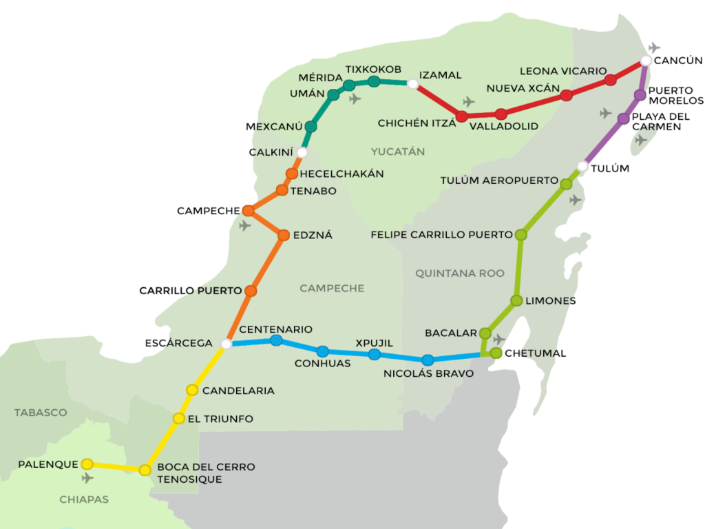 Mapa de la ruta del Tren Maya