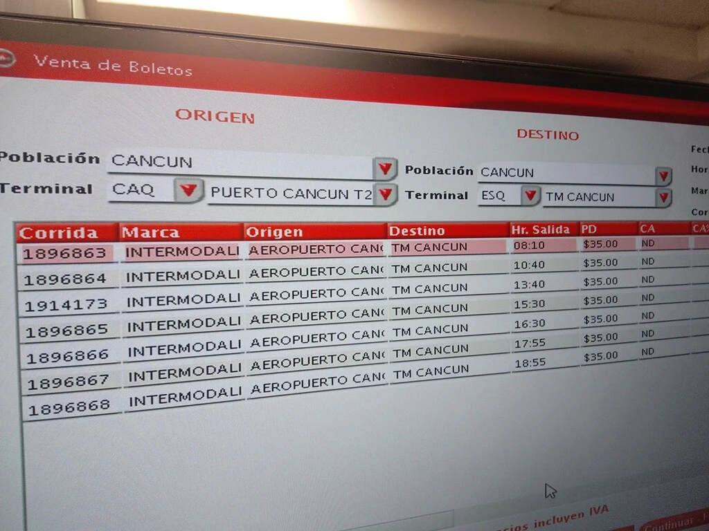 Horarios del servicio del transporte intermodal del Tren Maya desde el Aeropuerto de Cancún